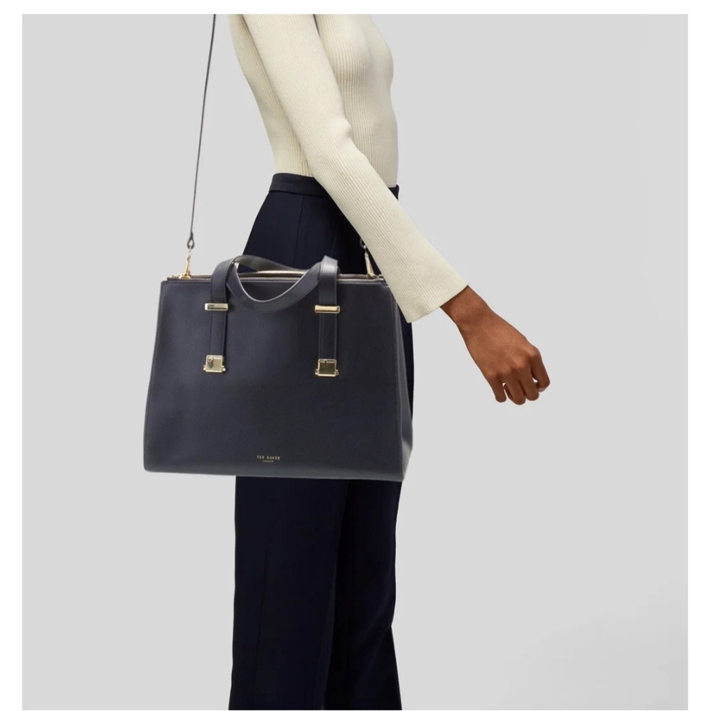 Slightly worn. Women's TED BAKER Leather Navy Blue Tote Bag